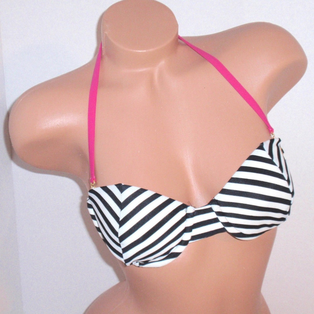 Guess Zebra Stripe Bandeau Padded Bikini Top Wired